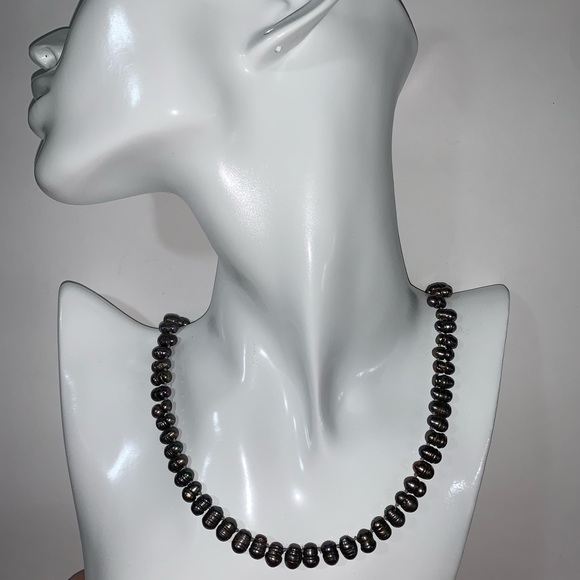 ANTIQUE new-old-stock NATURAL BLACK PEARL necklace